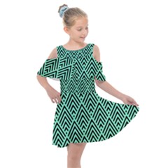 Chevron Pattern Black Mint Green Kids  Shoulder Cutout Chiffon Dress by Pakrebo