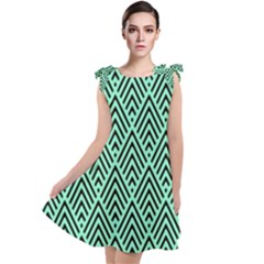 Chevron Pattern Black Mint Green Tie Up Tunic Dress