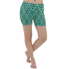 Chevron Pattern Black Mint Green Lightweight Velour Yoga Shorts by Pakrebo