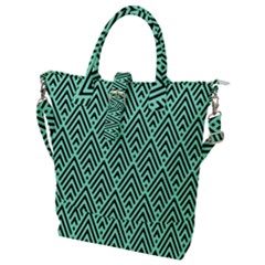 Chevron Pattern Black Mint Green Buckle Top Tote Bag by Pakrebo