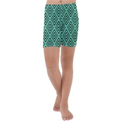 Chevron Pattern Black Mint Green Kids  Lightweight Velour Capri Yoga Leggings