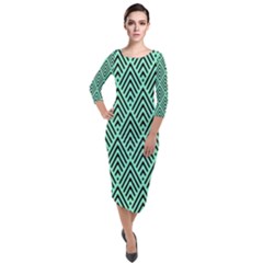 Chevron Pattern Black Mint Green Quarter Sleeve Midi Velour Bodycon Dress by Pakrebo