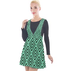 Chevron Pattern Black Mint Green Plunge Pinafore Velour Dress