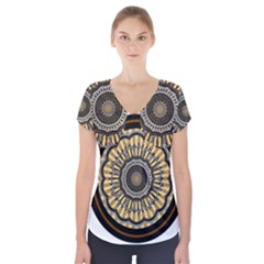 Mandala Pattern Round Ethnic Short Sleeve Front Detail Top by Pakrebo