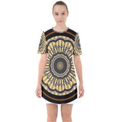 Mandala Pattern Round Ethnic Sixties Short Sleeve Mini Dress by Pakrebo