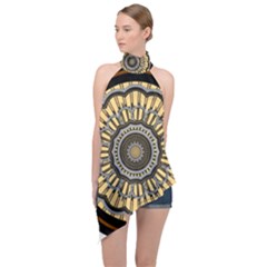 Mandala Pattern Round Ethnic Halter Asymmetric Satin Top