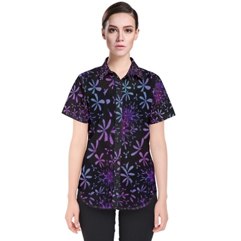 Retro Flower Pattern Design Batik Women s Short Sleeve Shirt by Pakrebo