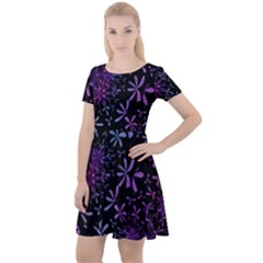 Retro Flower Pattern Design Batik Cap Sleeve Velour Dress 