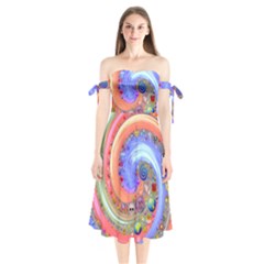 Swirl Vortex Emoji Cyclone Motion Shoulder Tie Bardot Midi Dress by Pakrebo