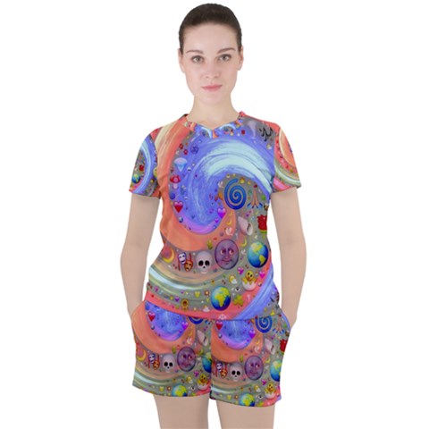 Swirl Vortex Emoji Cyclone Motion Women s Tee And Shorts Set by Pakrebo