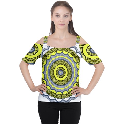 Mandala Pattern Round Ethnic Cutout Shoulder Tee by Pakrebo