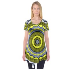 Mandala Pattern Round Ethnic Short Sleeve Tunic  by Pakrebo