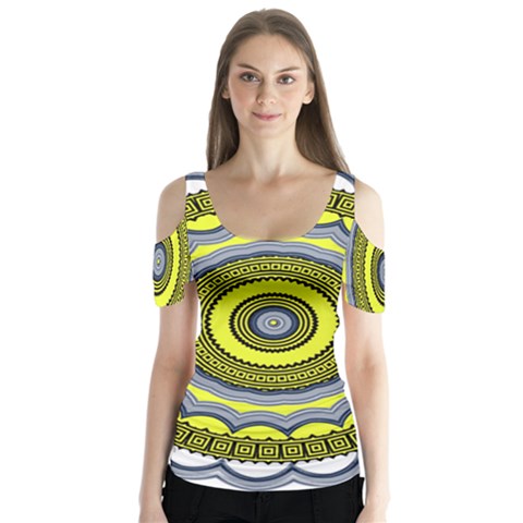 Mandala Pattern Round Ethnic Butterfly Sleeve Cutout Tee  by Pakrebo