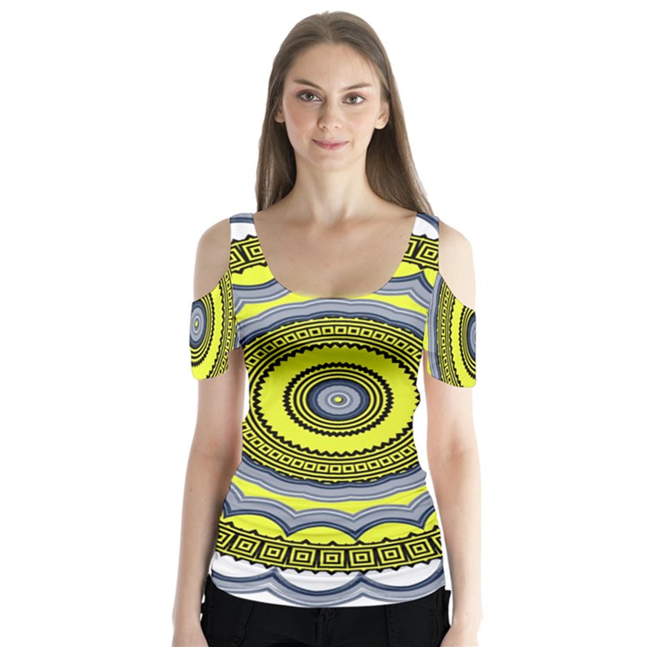 Mandala Pattern Round Ethnic Butterfly Sleeve Cutout Tee 