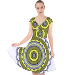 Mandala Pattern Round Ethnic Cap Sleeve Front Wrap Midi Dress by Pakrebo