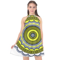 Mandala Pattern Round Ethnic Halter Neckline Chiffon Dress  by Pakrebo