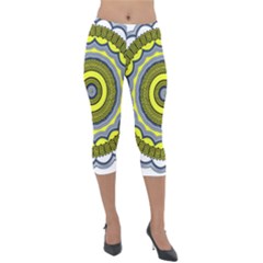 Mandala Pattern Round Ethnic Lightweight Velour Capri Leggings  by Pakrebo