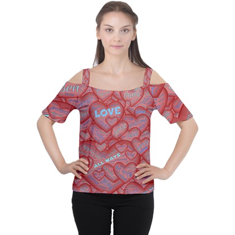 Love Hearts Valentine Red Symbol Cutout Shoulder Tee by Pakrebo