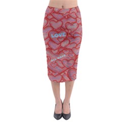 Love Hearts Valentine Red Symbol Midi Pencil Skirt by Pakrebo