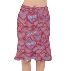 Love Hearts Valentine Red Symbol Mermaid Skirt by Pakrebo