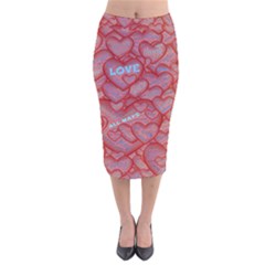 Love Hearts Valentine Red Symbol Velvet Midi Pencil Skirt by Pakrebo