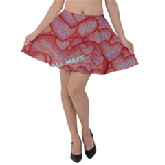 Love Hearts Valentine Red Symbol Velvet Skater Skirt by Pakrebo