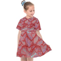 Love Hearts Valentine Red Symbol Kids  Sailor Dress by Pakrebo