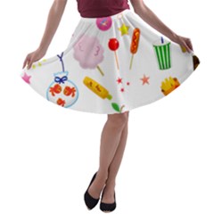 Summer Fair Food Goldfish A-line Skater Skirt by Pakrebo