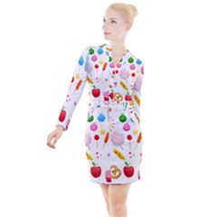 Summer Fair Food Goldfish Button Long Sleeve Dress