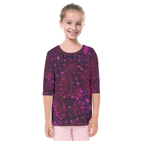 Retro Flower Pattern Design Batik Kids  Quarter Sleeve Raglan Tee by Pakrebo