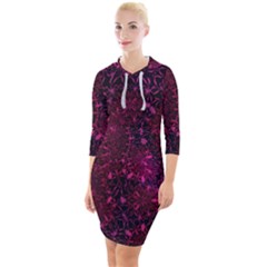 Retro Flower Pattern Design Batik Quarter Sleeve Hood Bodycon Dress