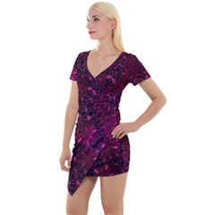 Retro Flower Pattern Design Batik Short Sleeve Asymmetric Mini Dress