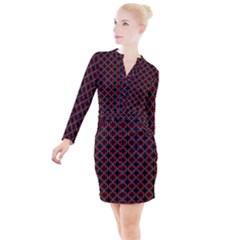 Pattern Design Artistic Decor Button Long Sleeve Dress