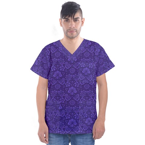 Wallpaper Seamless Damask Wall Men s V-neck Scrub Top by Pakrebo