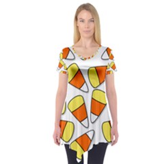 Candy Corn Halloween Candy Candies Short Sleeve Tunic  by Pakrebo