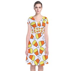 Candy Corn Halloween Candy Candies Short Sleeve Front Wrap Dress by Pakrebo