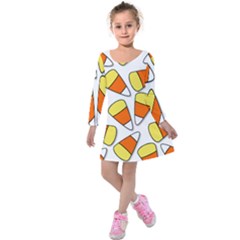 Candy Corn Halloween Candy Candies Kids  Long Sleeve Velvet Dress by Pakrebo