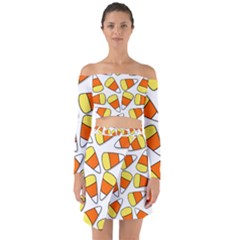 Candy Corn Halloween Candy Candies Off Shoulder Top With Skirt Set by Pakrebo