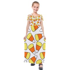 Candy Corn Halloween Candy Candies Kids  Short Sleeve Maxi Dress