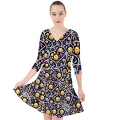 Mental Emojis Emoticons Icons Quarter Sleeve Front Wrap Dress by Pakrebo