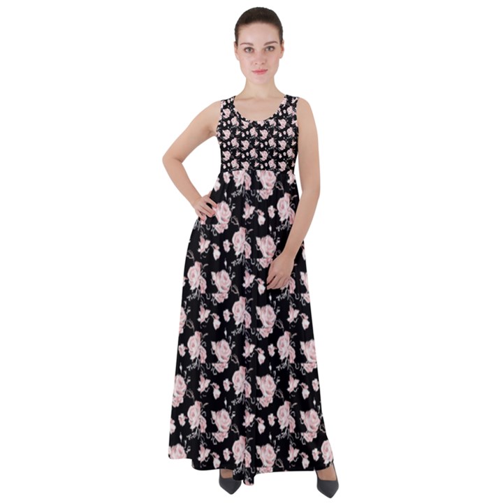 Kellytvgear Flower Empire Waist Velour Maxi Dress