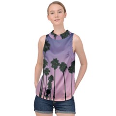 All Over Printed T-shirt- Palm Trees High Neck Satin Top by helpmyfuryfriends419