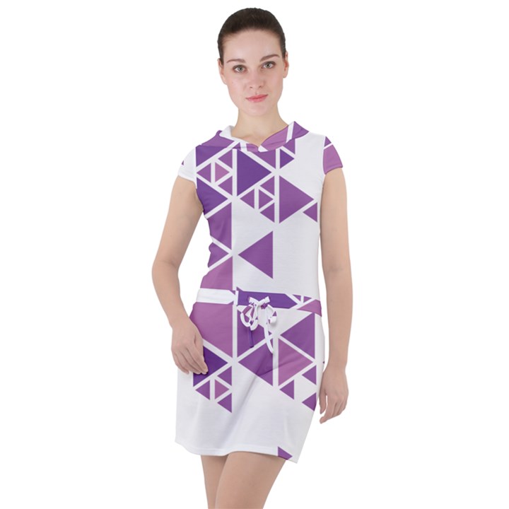 Art Purple Triangle Drawstring Hooded Dress