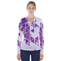 Art Purple Triangle V-neck Long Sleeve Top by Mariart