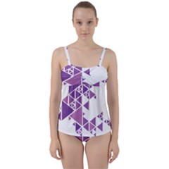 Art Purple Triangle Twist Front Tankini Set