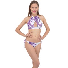 Art Purple Triangle Cross Front Halter Bikini Set