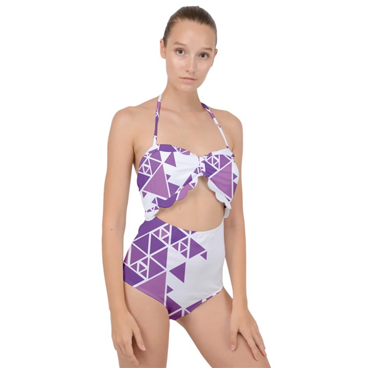 Art Purple Triangle Scallop Top Cut Out Swimsuit