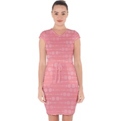 Background Polka Dots Pink Capsleeve Drawstring Dress 