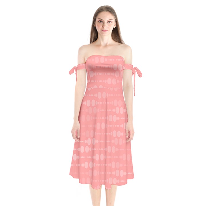 Background Polka Dots Pink Shoulder Tie Bardot Midi Dress