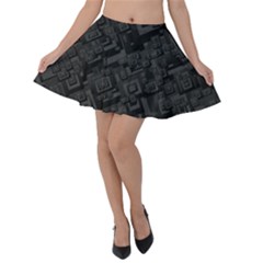 Black Rectangle Wallpaper Grey Velvet Skater Skirt